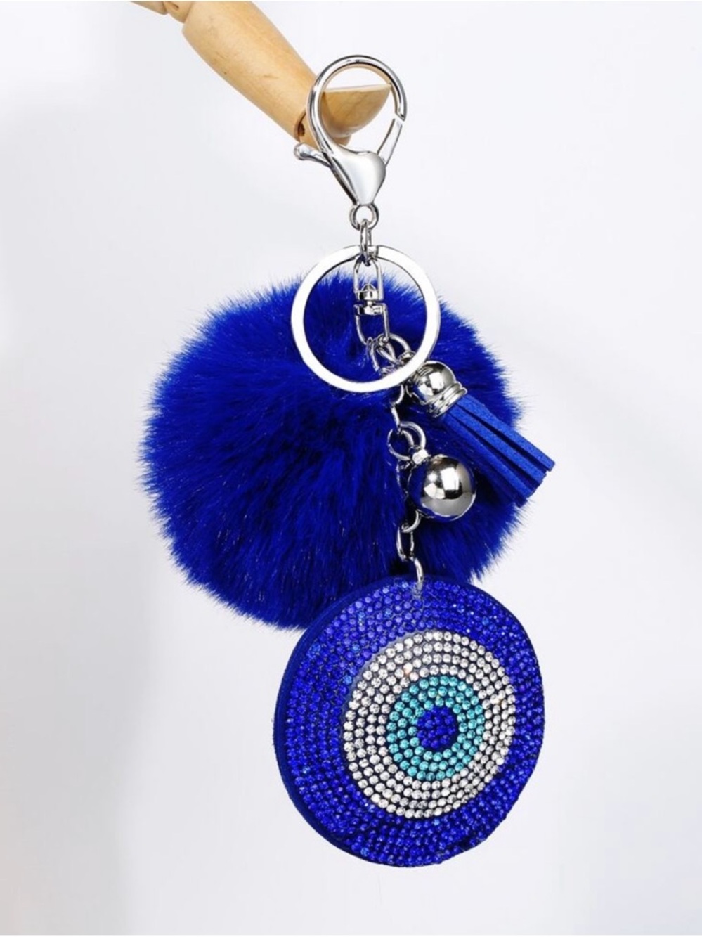 Turkish Evil Eye 🧿 Bag Charm Blue Pom Pom Keychain -Women’s Accessories